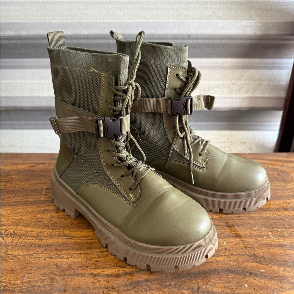 Charlotte Russe Olive Lace-Up Combat Boots